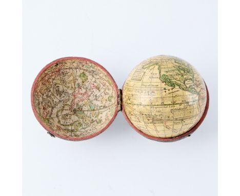 [POCKET GLOBE][ANONYMOUS, after HERMAN MOLL]. A Correct Globe with the new Discoveries. [London: circa 1775]. A 2 3/4 inch po