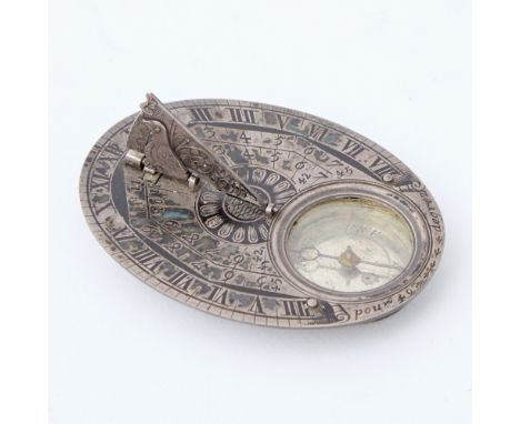 [INSTRUMENTS - POCKET SUNDIAL]SEVIN, PIERRE. A silver "Butterfield dial" type sundial, in its original fitted case. Paris: Pi