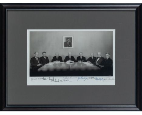 WARREN COMMISSIONA signed official portrait of the Warren Commission. A mounted vintage gelatin silver print depicting the ei