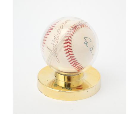 [PRESIDENTS-BASEBALL]A baseball signed by President George Bush and Red Sox Legend Ted Williams. A Rawlings Official American