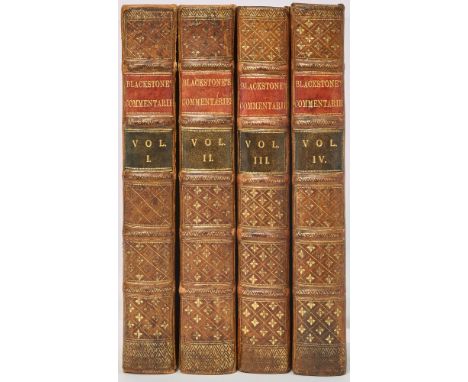 BLACKSTONE, WILLIAMCommentaries on the Laws of England. Oxford: printed at the Clarendon Press, 1768-69. Third edition of vol
