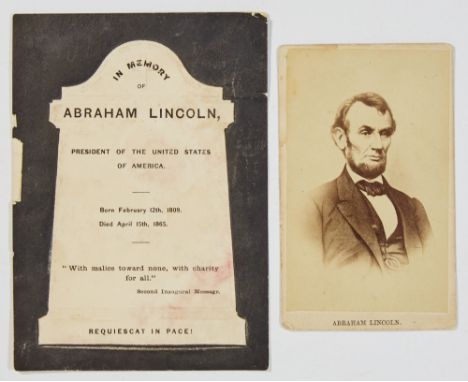 LINCOLN, ABRAHAMA carte-de-visite portrait of Abraham Lincoln.  A bust length albumen portrait of Lincoln mounted to card, wi