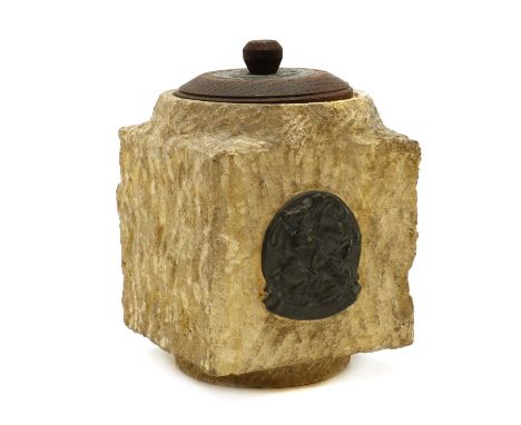 A WWII bomb damaged House of Parliament stone jar,1950s, made from a piece of the structure of the Houses of Parliament damag