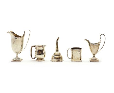 A group of silver itemscomprising a Christening mug, with engraved initials, Birmingham 1910, 8.5cm high, another Victorian e