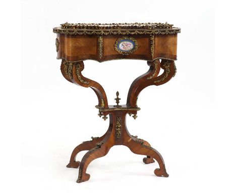 A French Napoleon III kingwood and tulipwood planter,mid-19th century, with a removable quarter veneered tray top revealing a