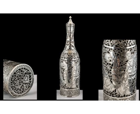 Antique Period - Superb Quality Persian Silver Cased Glass Decanter. This Is a Fine Silver Overlaid Glass Decanter In the For
