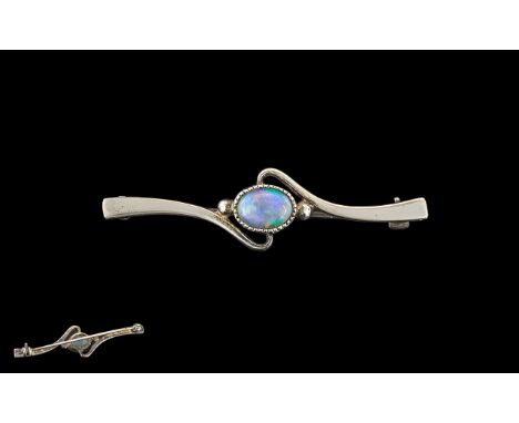 Art Nouveau Silver and Opal Tie Pin / Brooch. Lovely Art Nouveau Design Tie Pin With Large Opal to Centre, The Opal of Good C