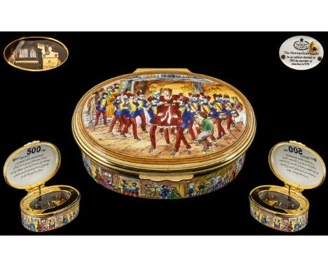 Halcyon Days Enamels Superb Hand Painted Ltd and Numbered Edition Hand-Wind Small Musical Box of Oval Form. This Musical Enam