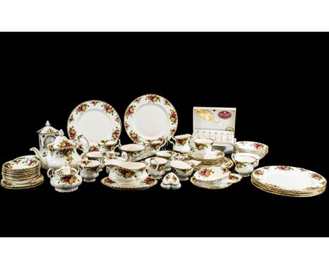 Royal Albert ' Old Country Roses ' Dinner Set. Comprises Teapot, Cake Stand, Milk Jug, Cake Server, 6 Gilded Cake Forks &amp;