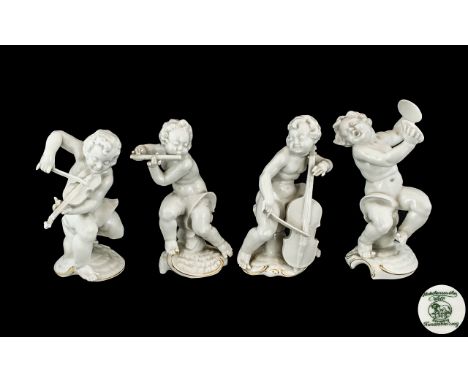 Antique Period - Lorenz Hutschenreuther Selb - Superb Set of Four Porcelain Putti Figures Playing Musical Instruments. c.1890