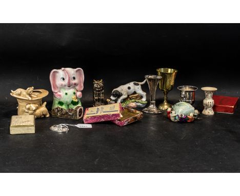 Quantity of Assorted Collectible Items, including Sylvac cat and dog with top hat vase, 4" tall, circa 1930s, vintage Rubens 