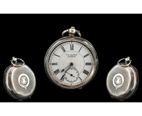 Victorian Silver Pocket Watch. Large and Heavy Silver Pocket Watch, White Enamel Dial with Roman Numerals, Retailer H.R. Good