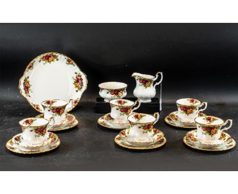 Royal Albert 'Old Country Roses' Tea Set, comprising six tea cups and saucers, a milk jug and sugar bowl, six plates and a la