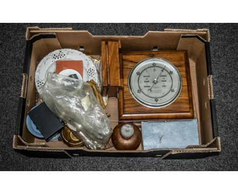 A Box of Miscellaneous, to include Three Royal Albert cabinet plates, a continental ribbon plate, Wedgwood Blue Jasperware ro