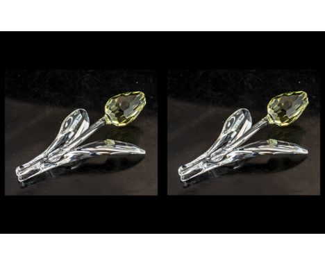 Swarovski The Magic of Crystal Yellow Tulips ( 2 ) Unused / Mint Condition, Both with Boxes, No Certificates. Approx 4 Inches