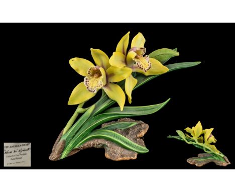The Angelica Orchid by Ronald Van Ruyckevelt For Franklin Mint, Date 1986. Beautiful Hand Painted In Enamel Colours on Porcel