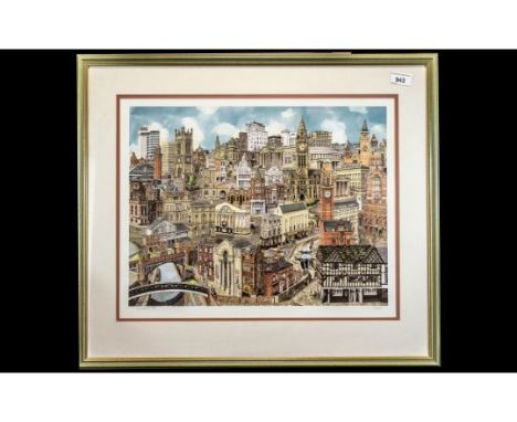 Manchester Interest - Limited Edition Signed Print by Martin Stuart Moore depicting a view of Manchester town, Limited Editio