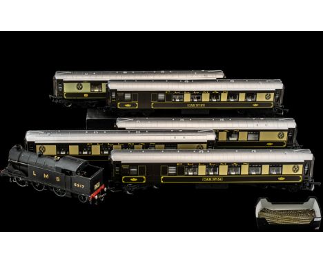 00 Gauge Engine &amp; Five Carriages, Hornby S8914.  Together with a small quantity of track. The engine marked LMS 6917.  Ho