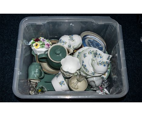 Quantity of Mixed Pottery comprising Denby Stoneware Green Coffee Pot, Two cups and saucers, a cream jug, a butter dish, and 