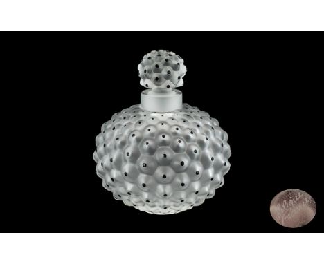 Lalique Paris - Signed Glass Scent Bottle and Stopper, Moulded In the Form of Berries, Highlighted with Blue Enamel Seeds, Wi