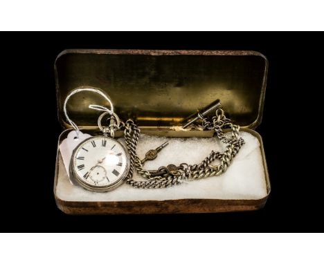 A Late Victorian Silver Open Faced Pocket Watch white enamel dial with subsidiary seconds, key wind 49 mm hallmarked silver c