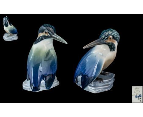 Bing and Grondahl Superb Quality Pair of Hand Painted Bird Figures ( 2 ) ' Kingfisher ' Number 1619. c.1950's. Designer by Je