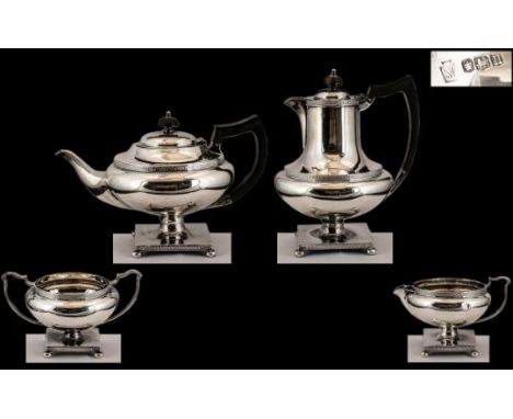 Art Deco Period Designed Superb Quality  ( 4 ) Piece Tea Service ( Excellent Design ) From 1930. Hallmark Chester 1930, Maker