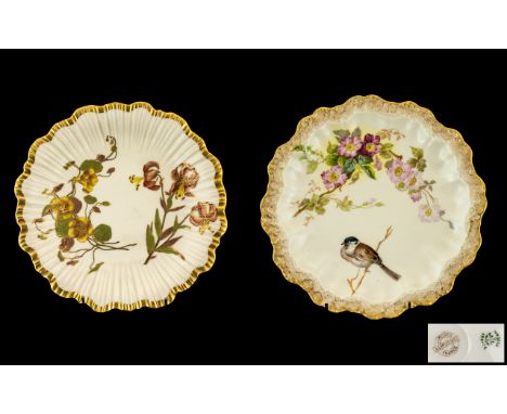 Royal Worcester Superb Hand Painted Blush Ivory Cabinet Plate, Decorated with Floral Images on Ivory Ground, with Embellished