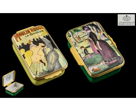 Halcyon Days Enamels - Fine Pair of Painted Enamel Lidded Boxes - Rectangular Shapes In a Ltd and Numbered Edition. Features 