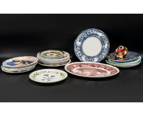 Large Collection of Cabinet Plates, including Adams pink and white 'English Scenic' platter; two Royal Worcester 'Perfect Fri