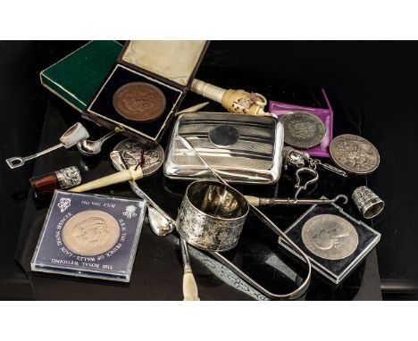 A Mixed Lot of Collectibles to include two silver Crowns dated 1898 and 1900, modern Commemorative Crowns, an 1862 Preston Gu