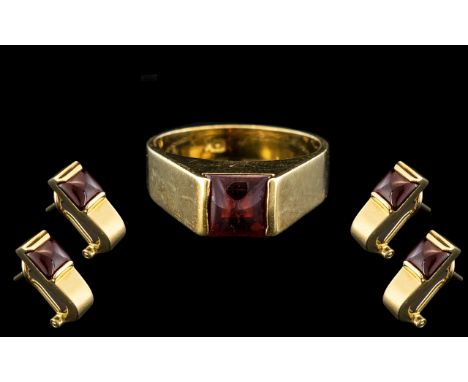 Ladies 18ct Gold Stone Set Ring with Matching Pair of 18ct Gold Stone Set Earrings. All Pieces are Marked For 18ct Gold. Ring