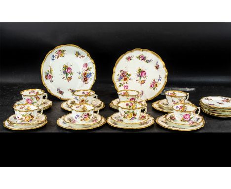 Beautiful Antique Vintage Hammersley 'Dresden Sprays' Tea Service, Pattern No. 12668, with pink back stamp. Comprises seven t