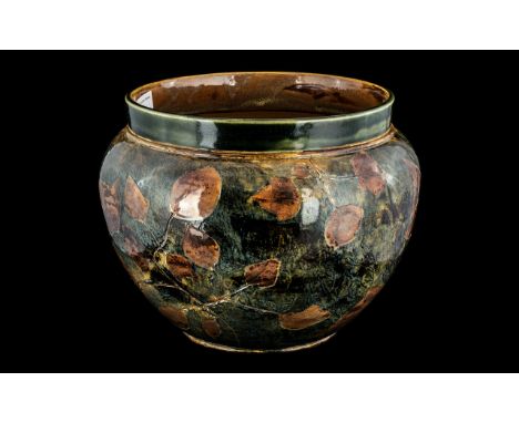 Large Doulton Art Pottery Planter decorated to the body with 'Autumn Leaves' pattern, monogrammed MB (Maud Bowden) and dated 