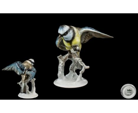 Rosenthal - Blaumeise Superb Hand Painted Porcelain Bird Figure ( Blue Tit ) c.1950's. Artist Fritz Heidenreich, No 1741. Hei