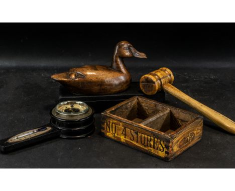 Ebony Wall Barometer, 9 inches (22.5cms) long, Royal Antediluvian Order of Buffaloes gavel, stamped RAOB/4552, 10 inches (25c