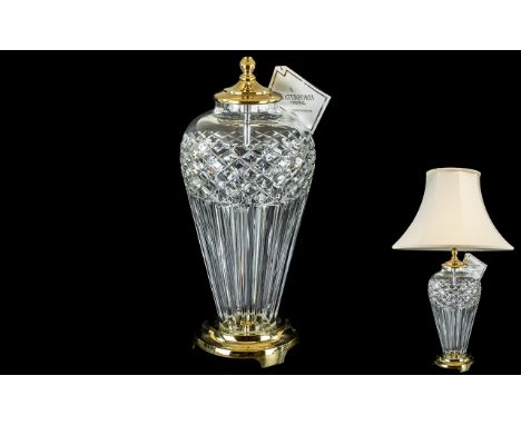 Waterford - Superb Quality and Elegant Looking Cut Crystal Belline Accent Lamp Base and Shade, Finished with Polished Brass F
