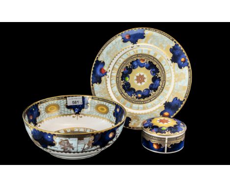 Three Pieces of Royal Worcester China to celebrate the Millennium 2000.  Comprises a large bowl 9" diameter, a plate 10.5" di