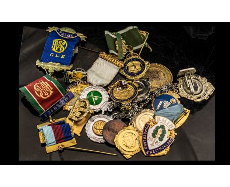 Collection of Sixteen Miscellaneous Enamel Badges and Masonic medals