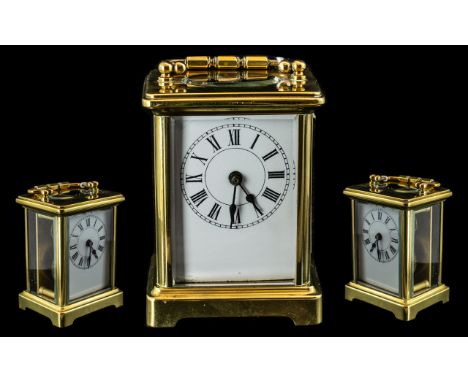 Small Brass Carriage Clock. Measures Approx 4.5 by 3 Inches. Lovely Quality Throughout, Comes Complete With Key. No Marks to 