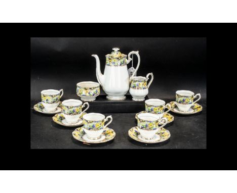 Royal Albert 'Mary's Garden' 15 Piece Coffee Set. comprises six cups and saucers, coffee pot, creamer and sugar bowl.