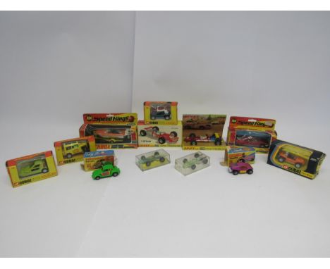 A collection of boxed diecast vehicles to include Corgi Whizzwheels 164 Ison Bros. "Wild Honey" Dragster, 381 G.P. Beach Bugg