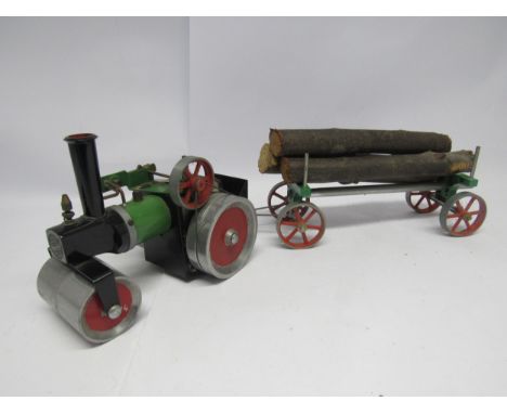 A Mamod live steam model steam roller and lumber wagon with load (2) 