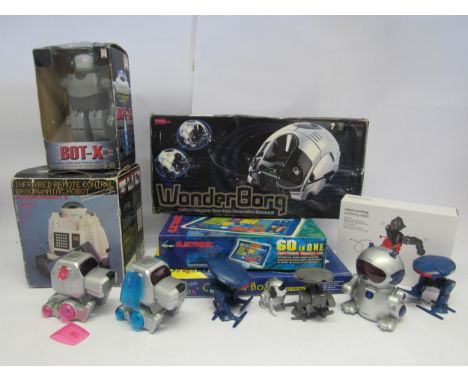 Assorted educational and robotics toys including Cambridge Brainbox electronics kit, Maxitronix Electronics Lab, Systema Comp