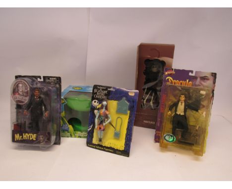 Assorted boxed / carded film character figures and toys to include Universal Studios Monsters 'Dracula' and 'Mr Hyde', James 