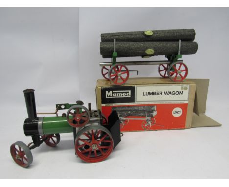 A Mamod live steam TE1A traction engine and boxed LW1 lumber wagon (2) 