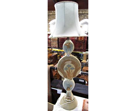 A  Bernard Rooke tall ceramic table lamp, made in five sections of pond life, frogs, dragon flies, lilies, 90cm high approx e