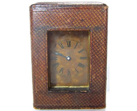 A small carriage clock with original leather travelling case, 9cm 