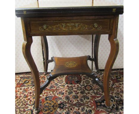 Edwardian Rosewood and marquetry envelope card table on shaped supports with under gallery 