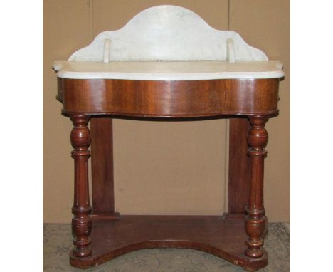 A small Victorian mahogany duchess marble top washstand with serpentine outline 91 cm wide x 92 cm (full height) together wit